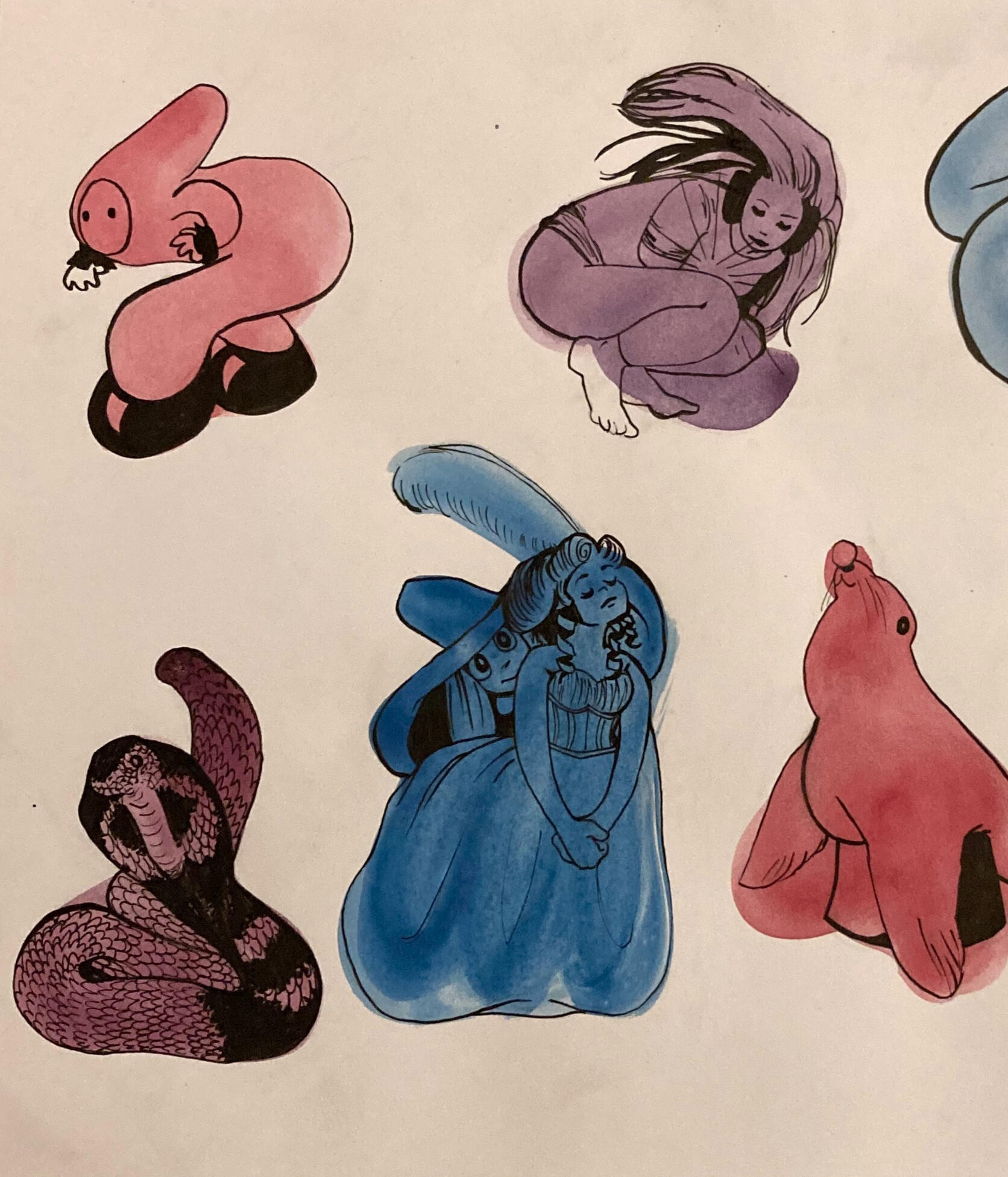 Watercolor blob doodles